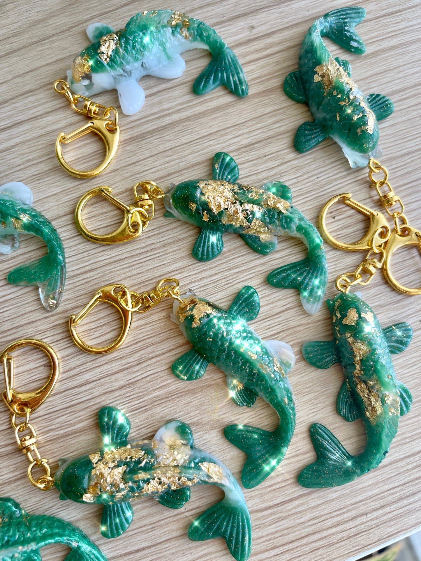 GOLD Jade Koi Fish Keychains