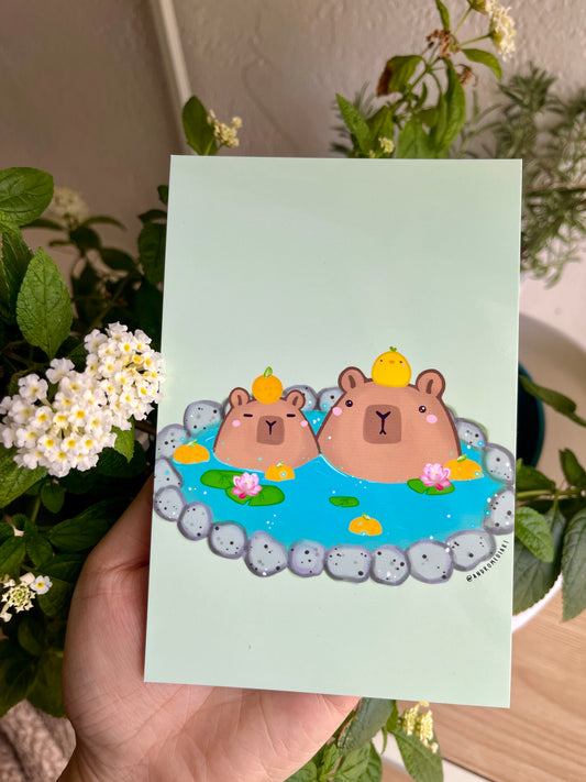 Hot Spring Capybaras Print on 4"x 6" Glossy Paper